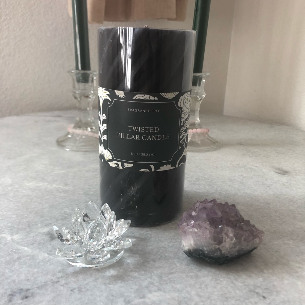 NEW THRESHOLD Black Twist PILLAR CANDEL 6in H (15.2 cm) fragrance free